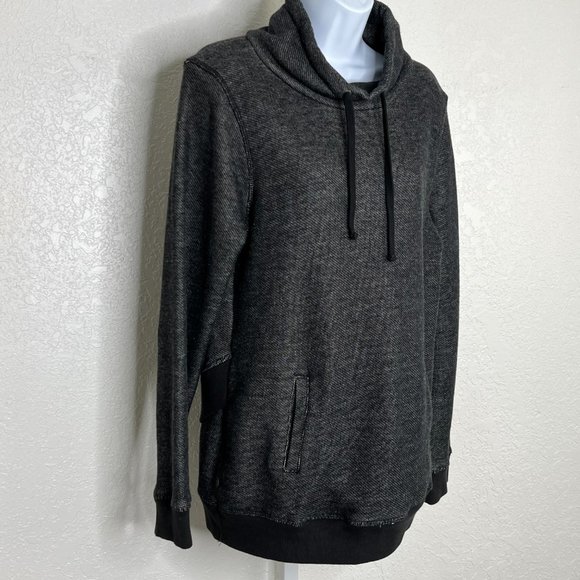 Roxy Marsupial Cowl-neck Heathered Black Pullover Terry like lining, Large - Picture 2 of 16